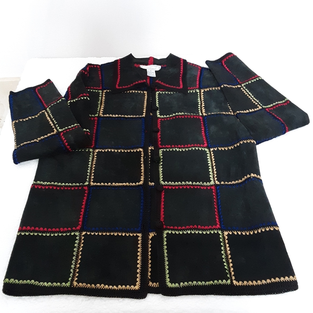 Blk 80% leather patch jacket.